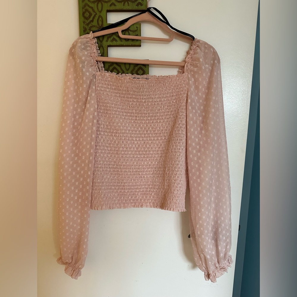 Laundry by Shelli Segal Square Neck Smocked Long Sleeve Top Blouse Rose